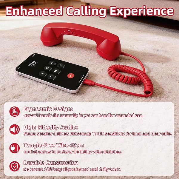 Combiné de téléphone rétro pour iPhone et Android, récepteur filaire de type C avec microphone et haut-parleur, poignée de style fixe vintage pour appels antibruit, réunions et utilisation au bureau à - 5