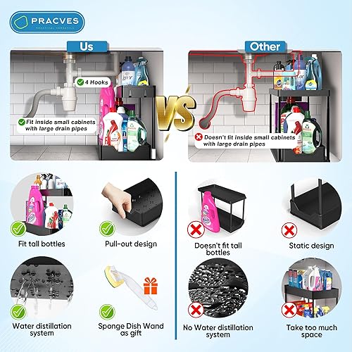 Miniatura 3 de Organizador en forma de L para debajo del fregadero, espaciosos organizadores y almacenamiento para debajo del fregadero de la cocina, paquete de 2