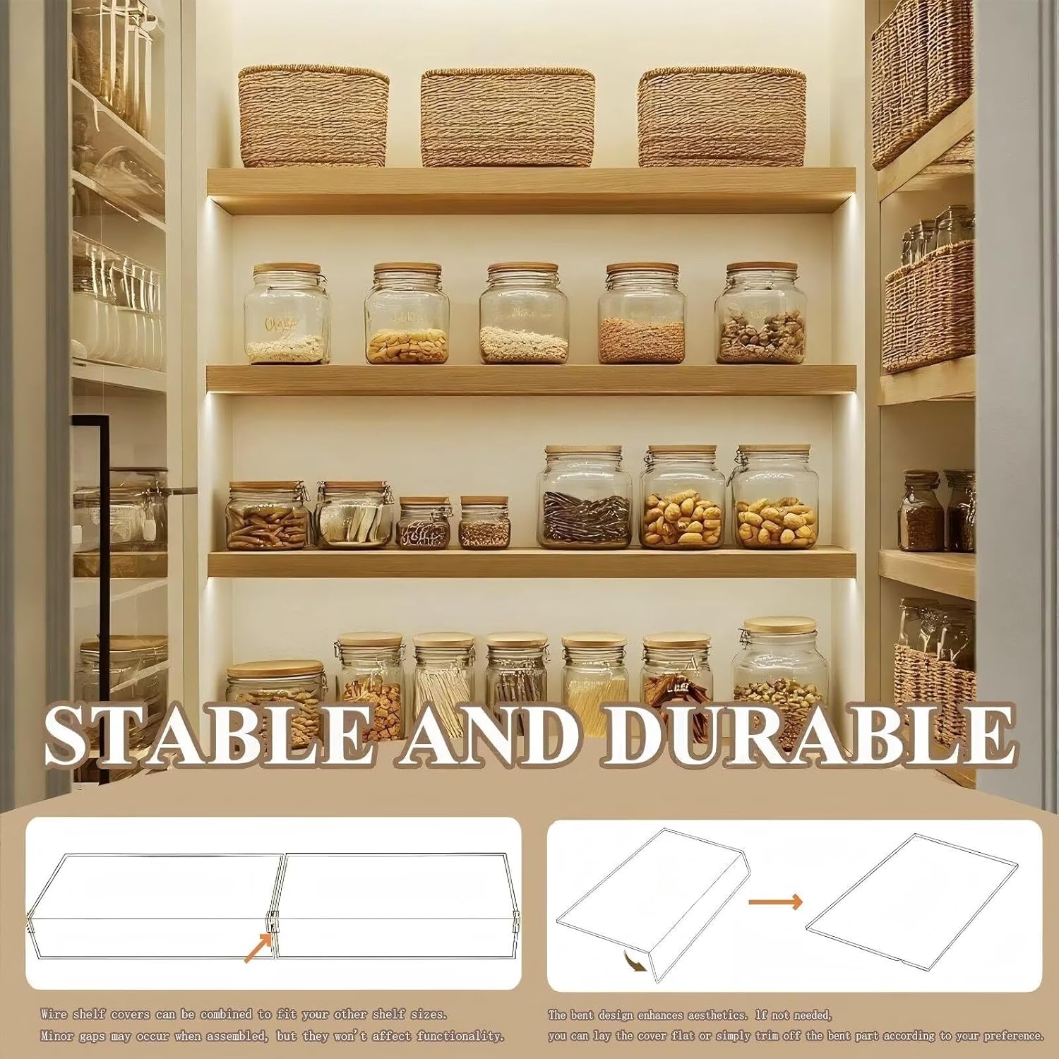 4pcs Wire Rack Covers for Pantry, 33'' W x 16'' D (Not Wood) Shelf Covers for Wire Shelving, 0.31 inch Thick-Bathroom, Kitchen, Garage Wood Color