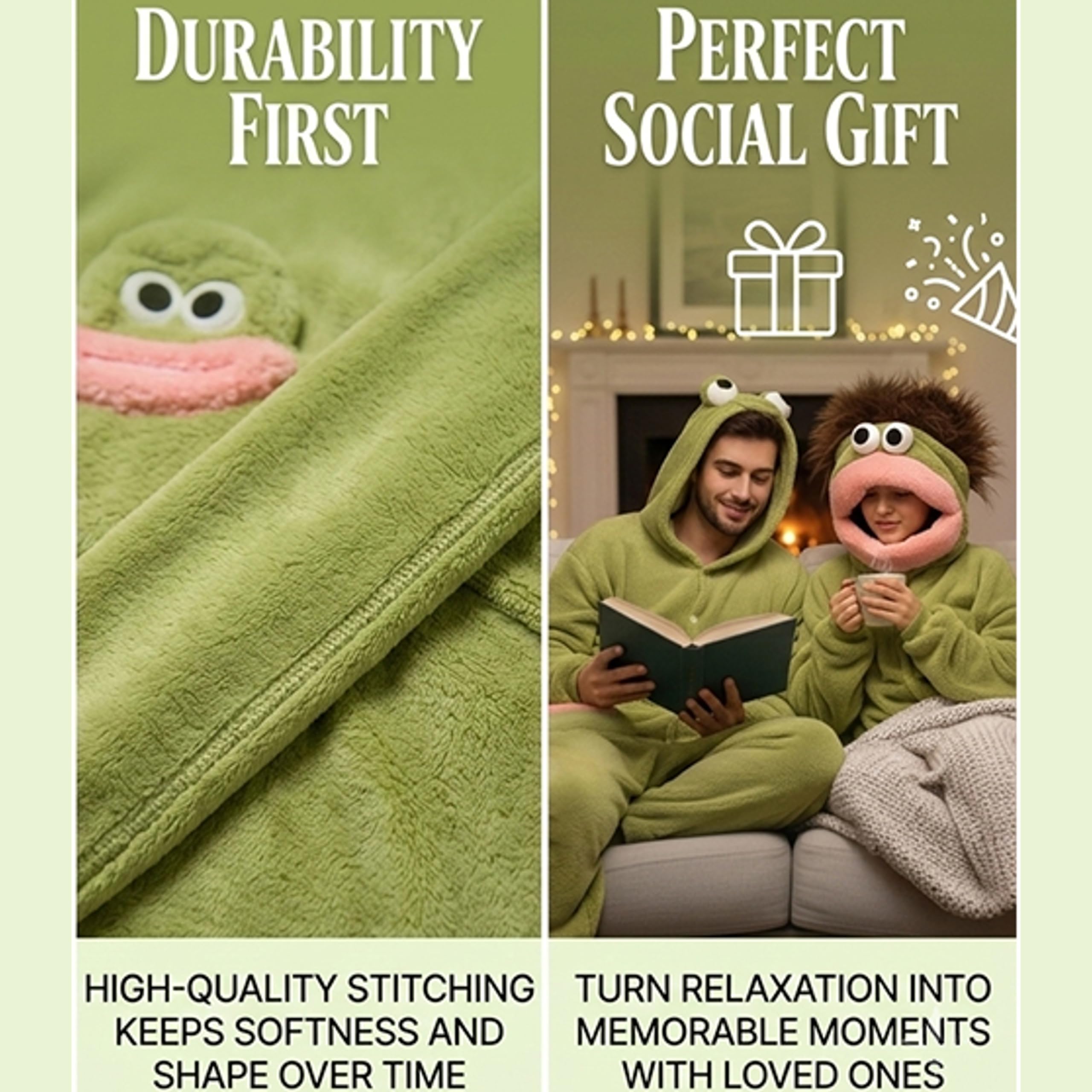 Silly Wearable Onesie Fleece Pajamas for Adults Große Kinder, Goofy Onesie Loose Warm Soft Lustiger Grüner Monster Cozy Full Body Sleepwear with Hood and Pockets, Ohne Schuhe