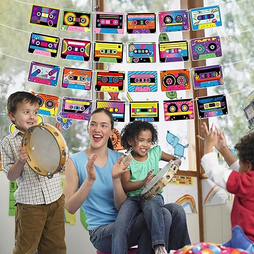 Miniatura 6 de 4 pancartas de fiesta con cinta de casete, decoración de casete retro para radio Boombox, decoración de casete para cumpleaños de los años 80 y 90,