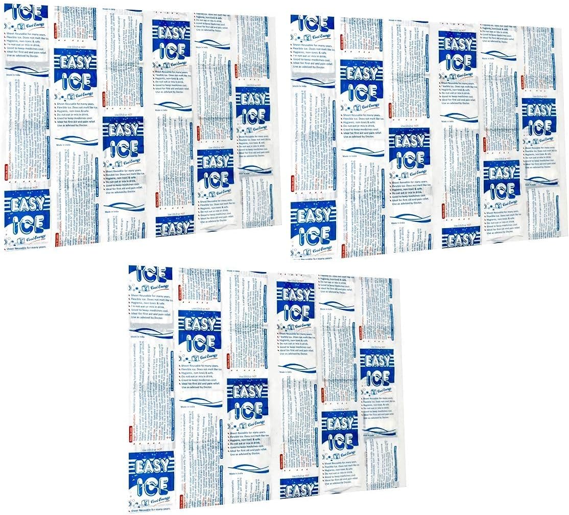 Easy Ice Cooler/Chiller for Ice Box Large. Flexible Even After Freezing, Compact & Space Saving. Reusable for Years. Pack of 3 Sheets Each 14 x 10 inch.