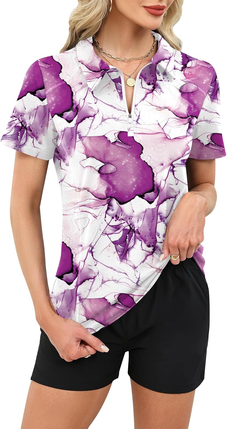 LUYAA Womens Golf Shirt Summer 1/4 Zip up Polo Shirts for Women Short Sleeve Moisture Wicking Gym Workout Tops - Image 2