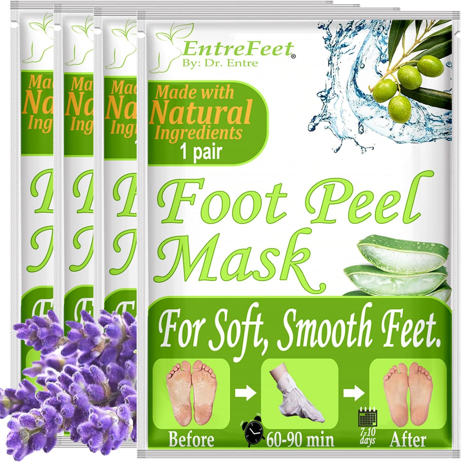 Dr. Entre's Foot Peel Mask 4 Pack, Baby Soft Feet in Just 7 Days, Lavender Exfoliating Callus Remover, Free Foot Care E-Book Included