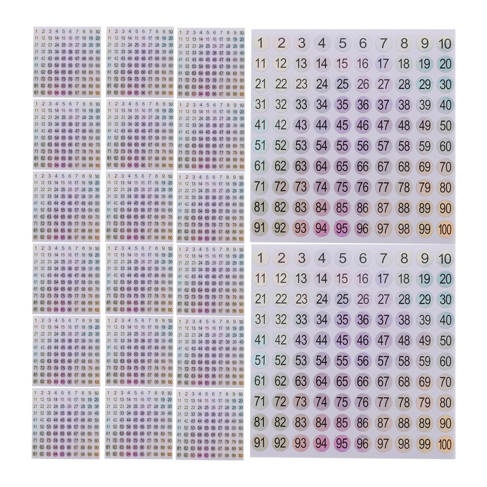 80 feuilles d'autocollants numérotés holographiques de 1 à 100 Pour Inventaire