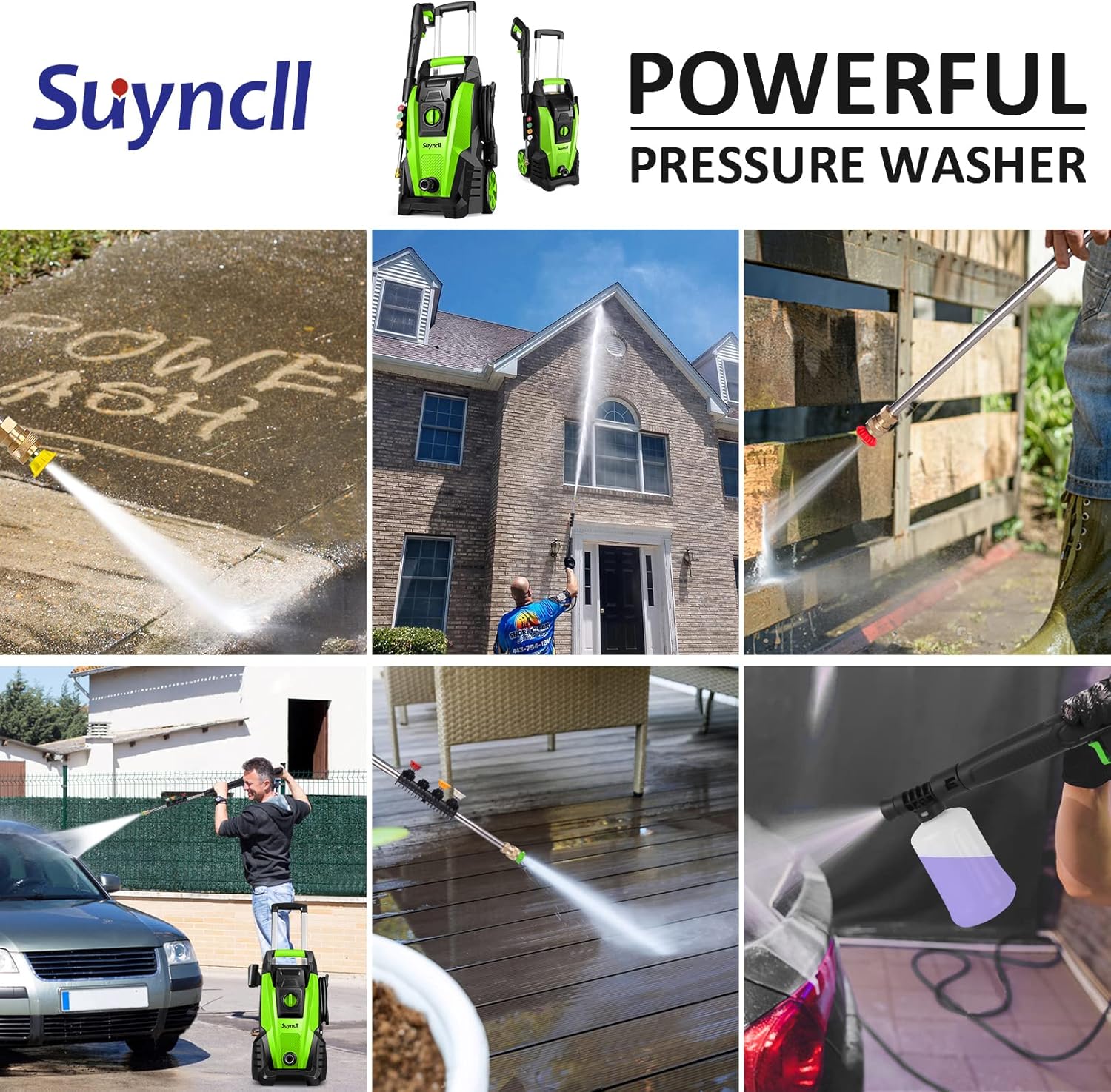 Get Discount 70% Price Suyncll Pressure Washer, 2.11GPM Electric Power Washer,1800W High Pressure Washer, Professional Washer Cleaner, with 4 Nozzles, Soap Bottle and Hose Reel, Best for Cleaning Cars,Driveways,Patios