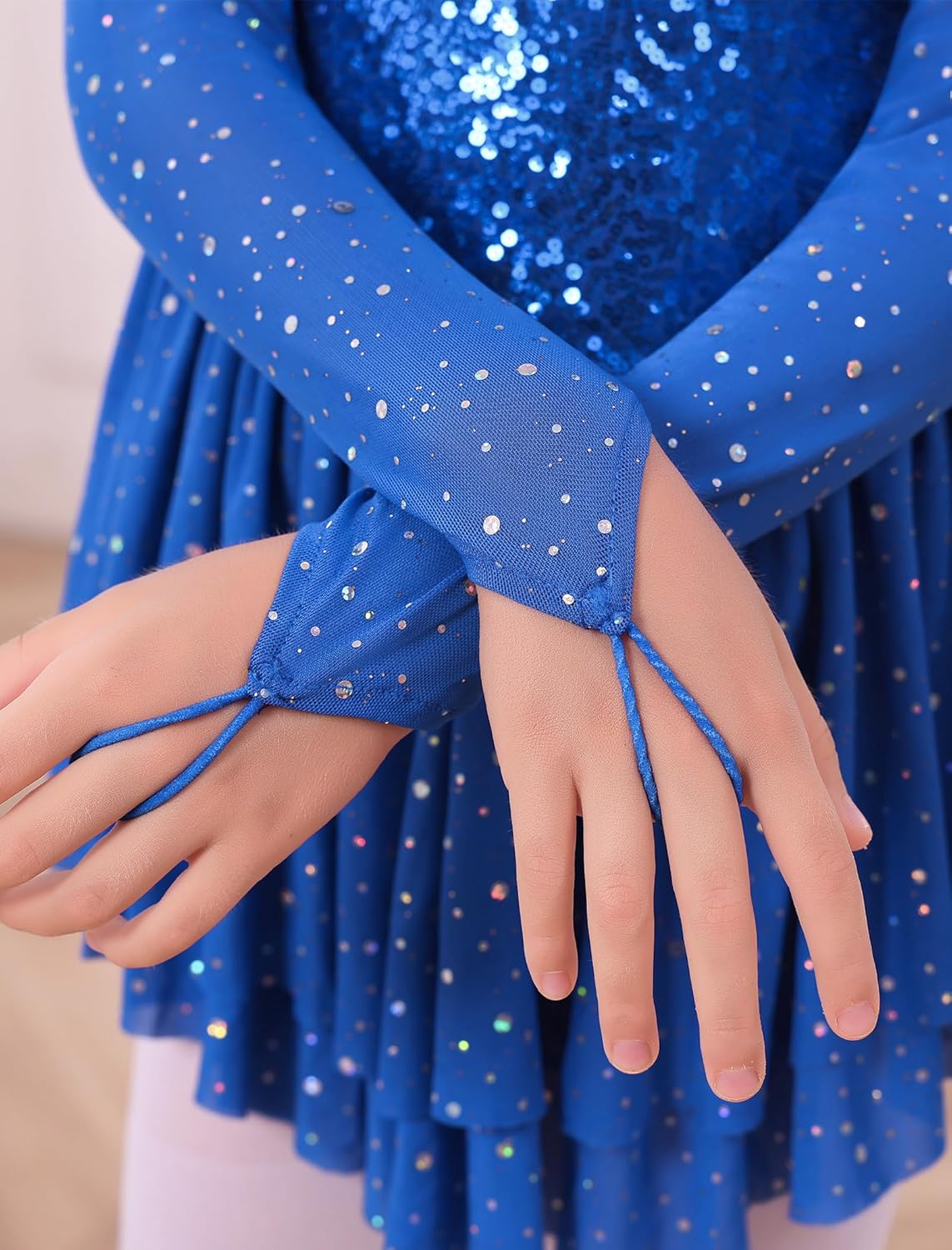 ODASDO Figure Skating Dress for Girls Mesh Long Sleeve Sparkly Sequin Skirted Leotard Ballet Outfit Dancewear
