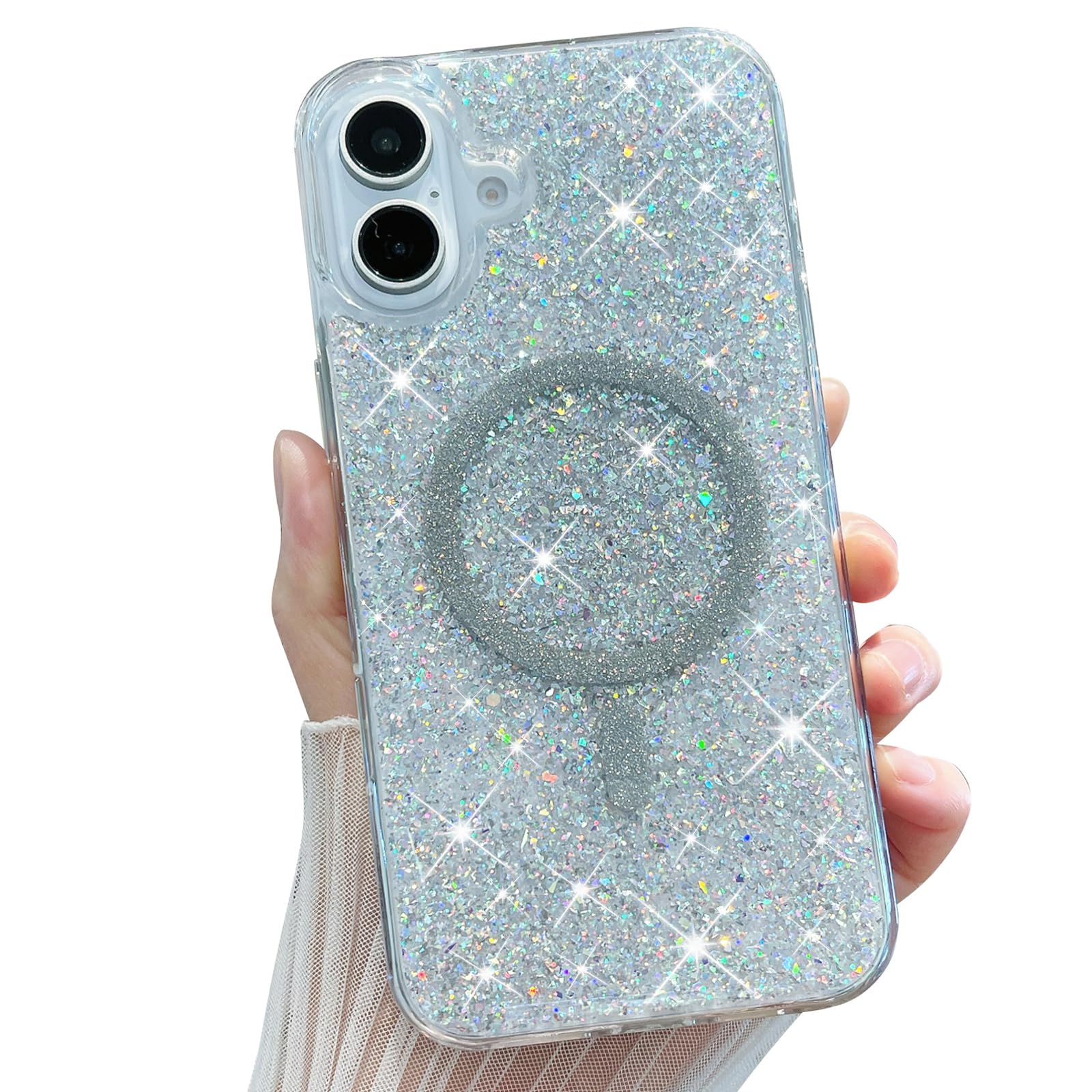 Zutoben Sparkly for iPhone 16 Plus Case Glitter Compatible with MagSafe Shockproof Bling Phone Case for Women Girls Strong Magnetic
