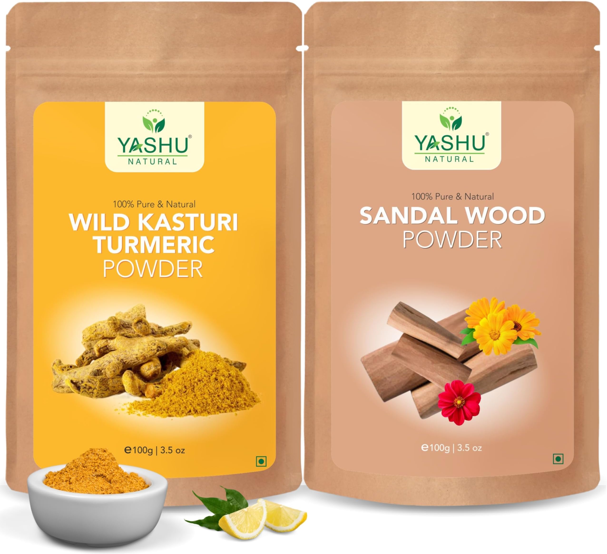 - Pure & Organic Kasturi Turmeric (Kasturi Manjal) Haldi Chandan (Sandalwood) De-Tan Face Pack Combo for Skin Brightening & Glow - Pack of 2 (200g)