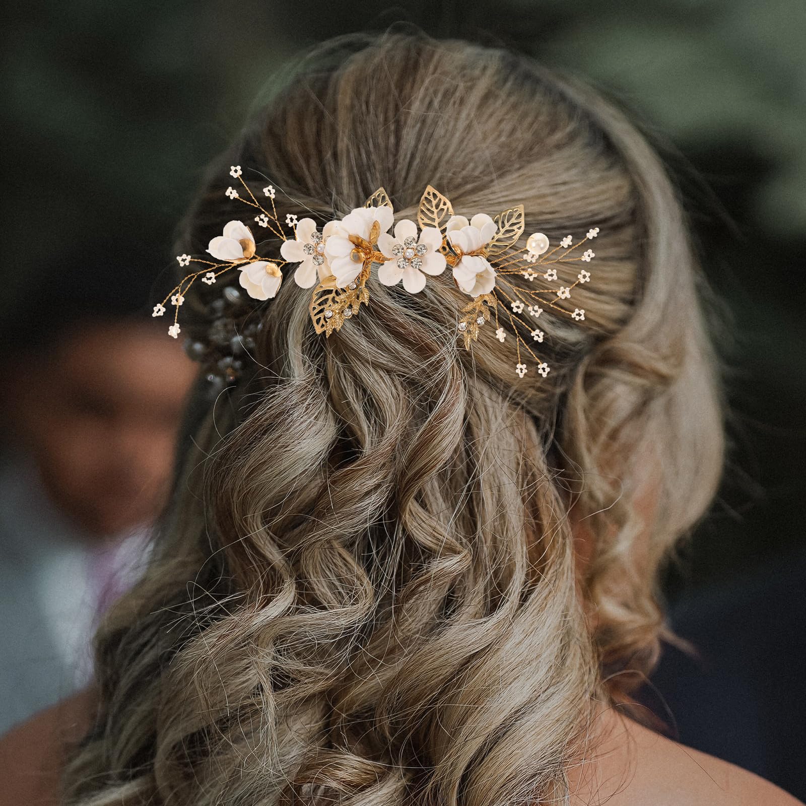 Healvian 1 Set Haarkamm-clips für Die Hochzeit, Florale Brauthaaraccessoires, Grüner Strass-haarschmuck aus Legierung für Brautjungfern Und Hochzeitsgäste