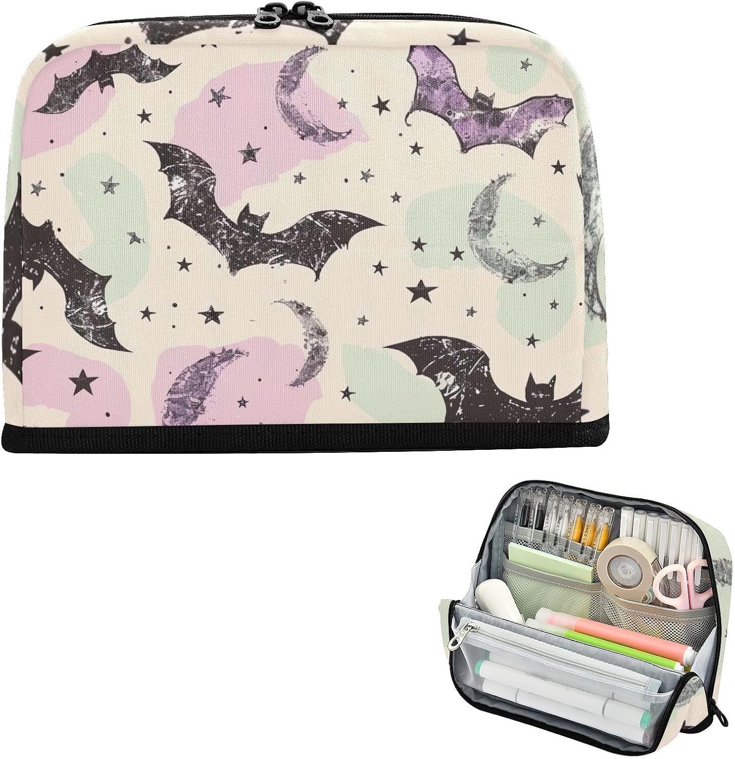 Standing Pencil Bag - Bat Big Capacity Pen Holder with Zipper, 8.3 x 6 x 2 Inch Large Portable Storage Desk Organizer for School College Office(Kids Adult Teens)