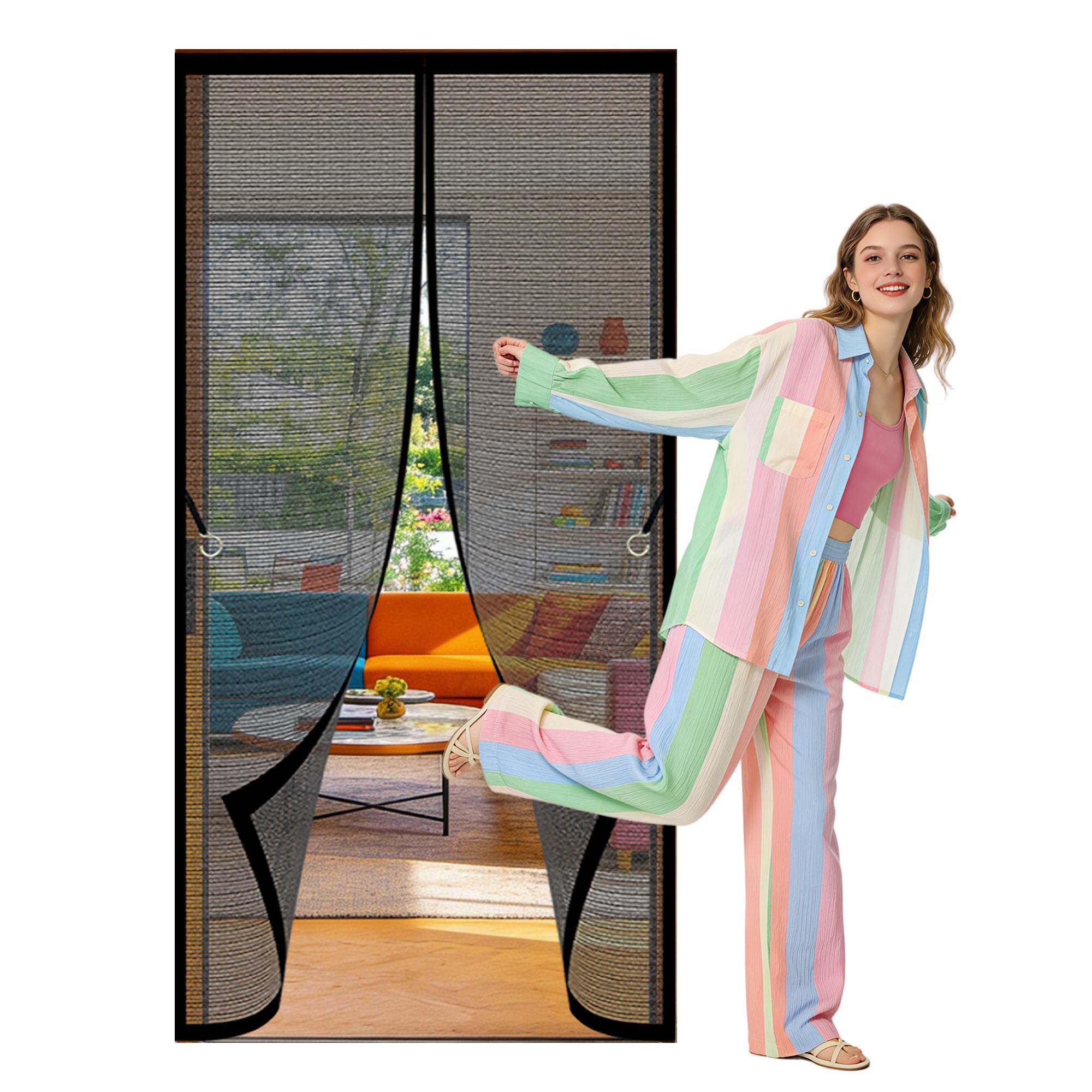 Magnetic Screen Door 80 x 208 cm No Tools Installation Fly Bug Mosquito Mesh Curtain Keep Bugs Out Lets Fresh Air in Suitable for Patio Room Balcony Bedroom, Black