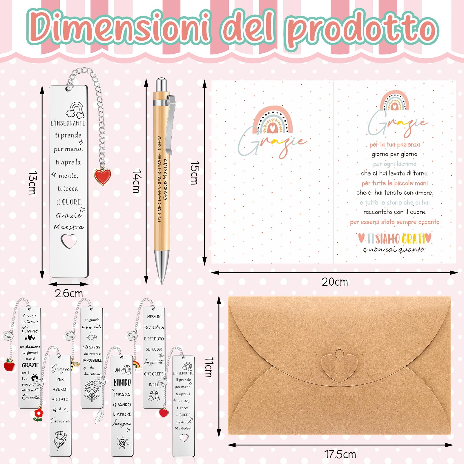 Clabby 6 Sets Regalo Maestre Fine Anno Grazie Maestra Regali di Ringraziamento 6 Segnalibri in Metallo 6 Penne 6 Biglietti di Auguri 6 Busta per Insegnante Laurea Compleanno
