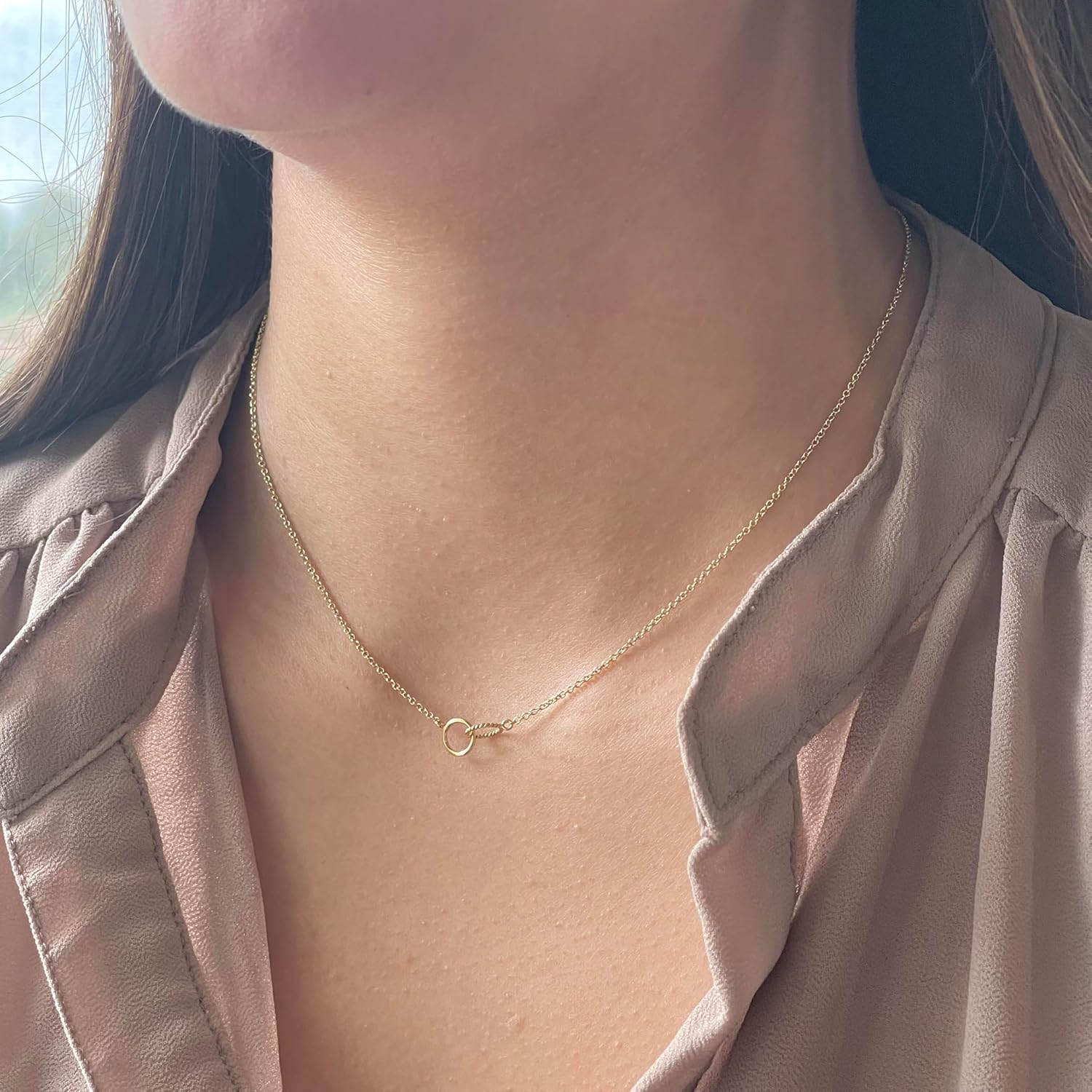 Interlocking Double Ring Friendship Love Necklace in Gold Finish - Image 5