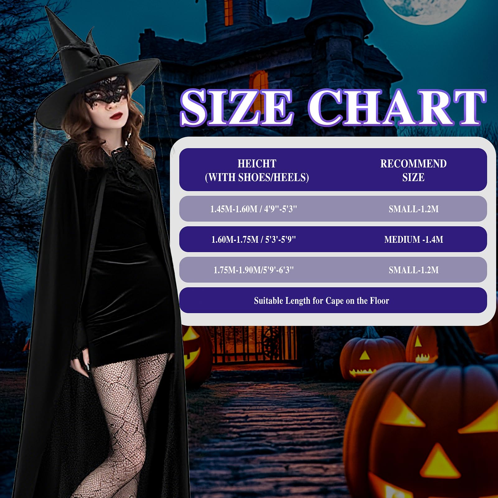 Witch Costume Set, Witches Costumes for Women Witches Costume Accessories Include Witch Hat, Spider Web Gloves, Cape, Nail - Image 4