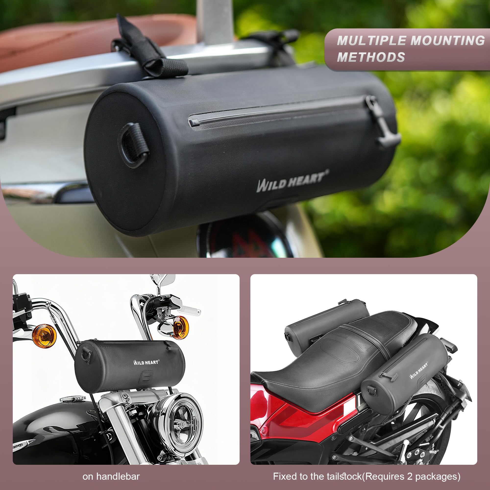 WILD HEART Borsa da Manubrio per Moto Borsa Piccola per Moto Borsa Laterale impermeabile con Tracolla Compatibile con Mini Bike Travel UTV (Nero)