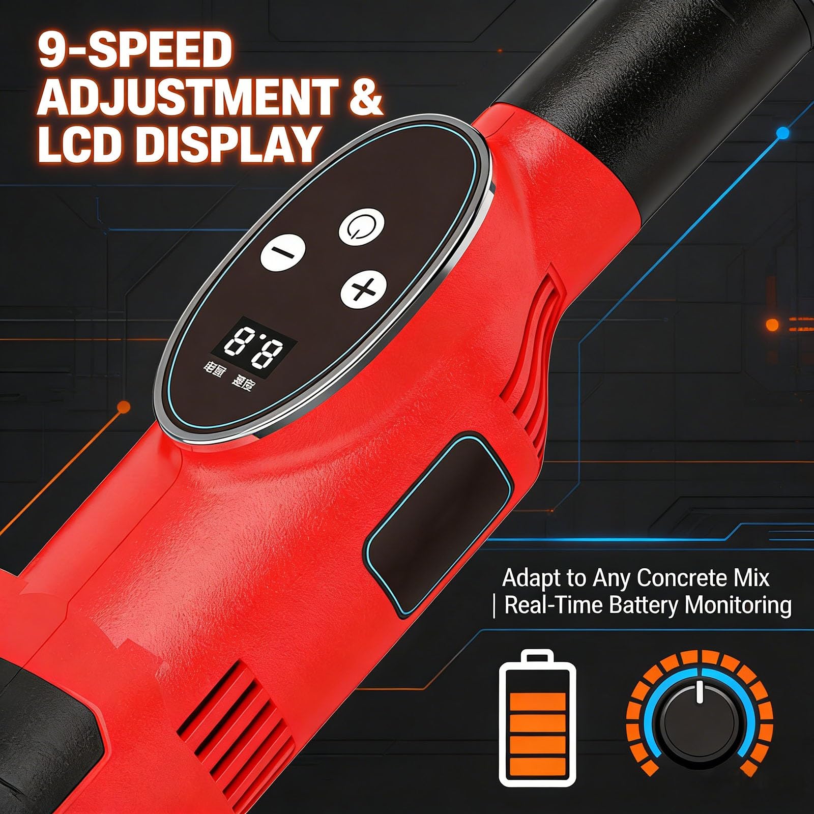 Staggia Vibrante per Calcestruzzo Fresco a Batteria, Strumento Elettrico 1.5m 1.8m 2m con Display LED, Motore Brushless Regolabile per Marciapiedi e Lavori Edili(2M)