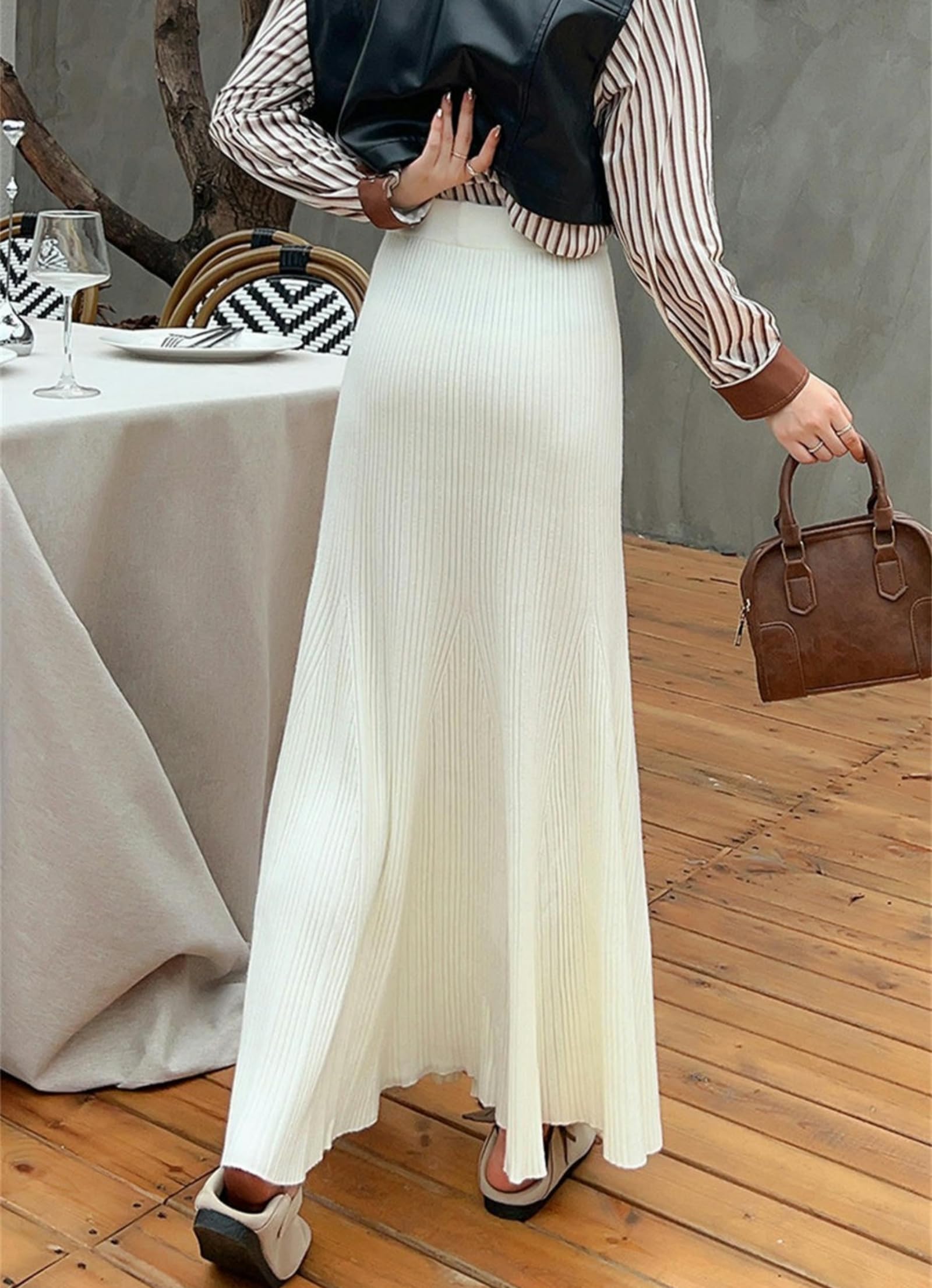 Gonna Midi Donna Gonna da Donna Avvolgente in Maglia, Gonna Lunga A Coda di Pesce Aderente Autunnale, Gonna A Trapezio A Vita Alta-Nero-Una Taglia