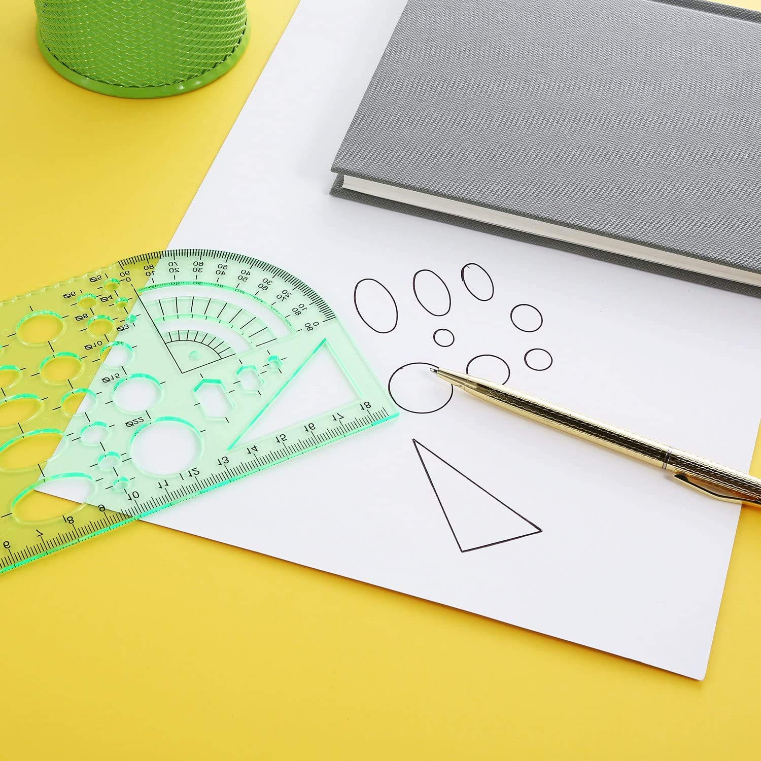 Gabarits De Dessin En Plastique - Lot De 3 Avec Cercles, Ovales Et Règle Pour Bureau Ou École