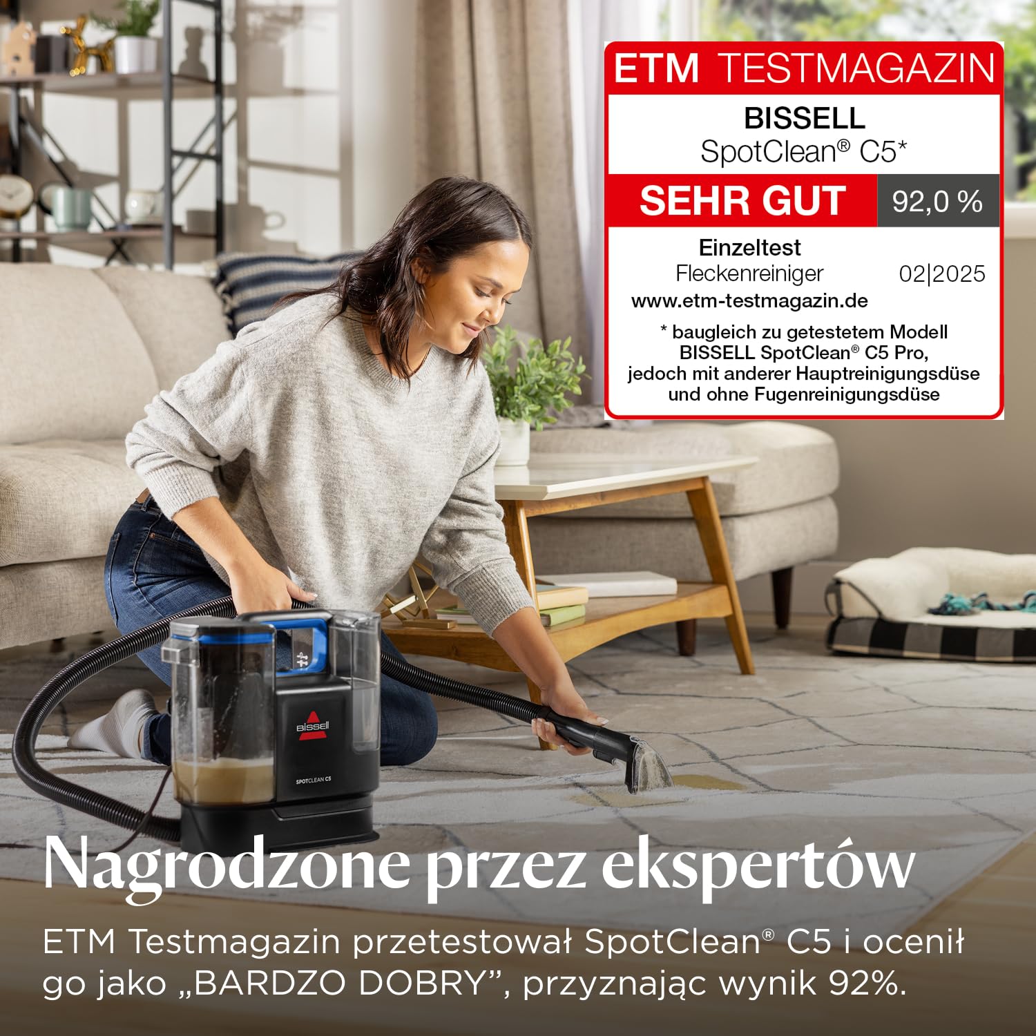 BISSELL SpotClean C5, Odkurzacz Piorący do Tapicerki, Odkurzacz do Dywanów z Systemem Triple Action, Lekka Odkurzacz do Prania Dywanów, Tapicerki, Samochodów, Kanapy i Innych, Mocny Silnik 400W, 3861N