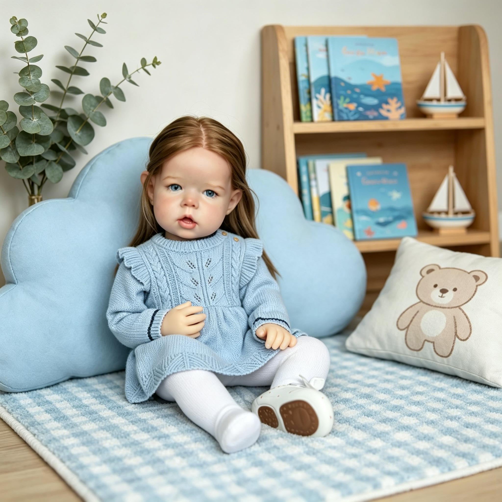 Realistische Reborn-Kleinkindpuppen Mädchen 70 cm große Reborn-Babypuppen, Lebensechte Babypuppe mit Langen Haaren Naturgetreuen Kleinkind Puppe Weichem Stoffkörper für Kinder