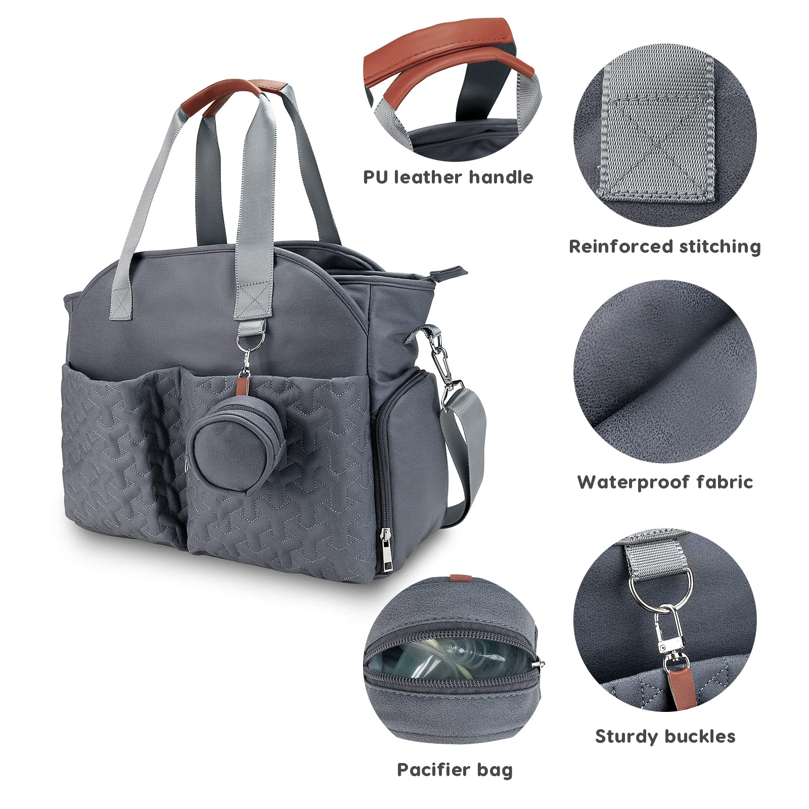 SONARIN Multifunzionale Elegante Borsa Fasciatoio per Neonato,Grande Capacità Impermeabile Borsa Cambio Borsa a Tracolla Portatile Borsa per Pannolini da Viaggio con Borsa Ciuccio(Grigio Scuro)