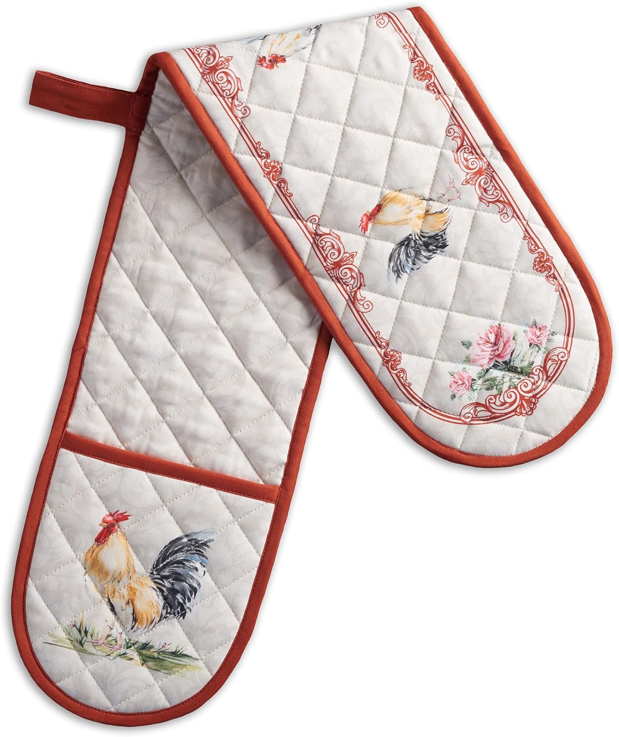 Maison d' Hermine Double Oven Mitts 100% Cotton 7"x35" Double Oven Mitt Heat Resistant BBQ Cooking Gloves with Loop Baking Grilling Easter Decorations Spring Summer (Campagne)