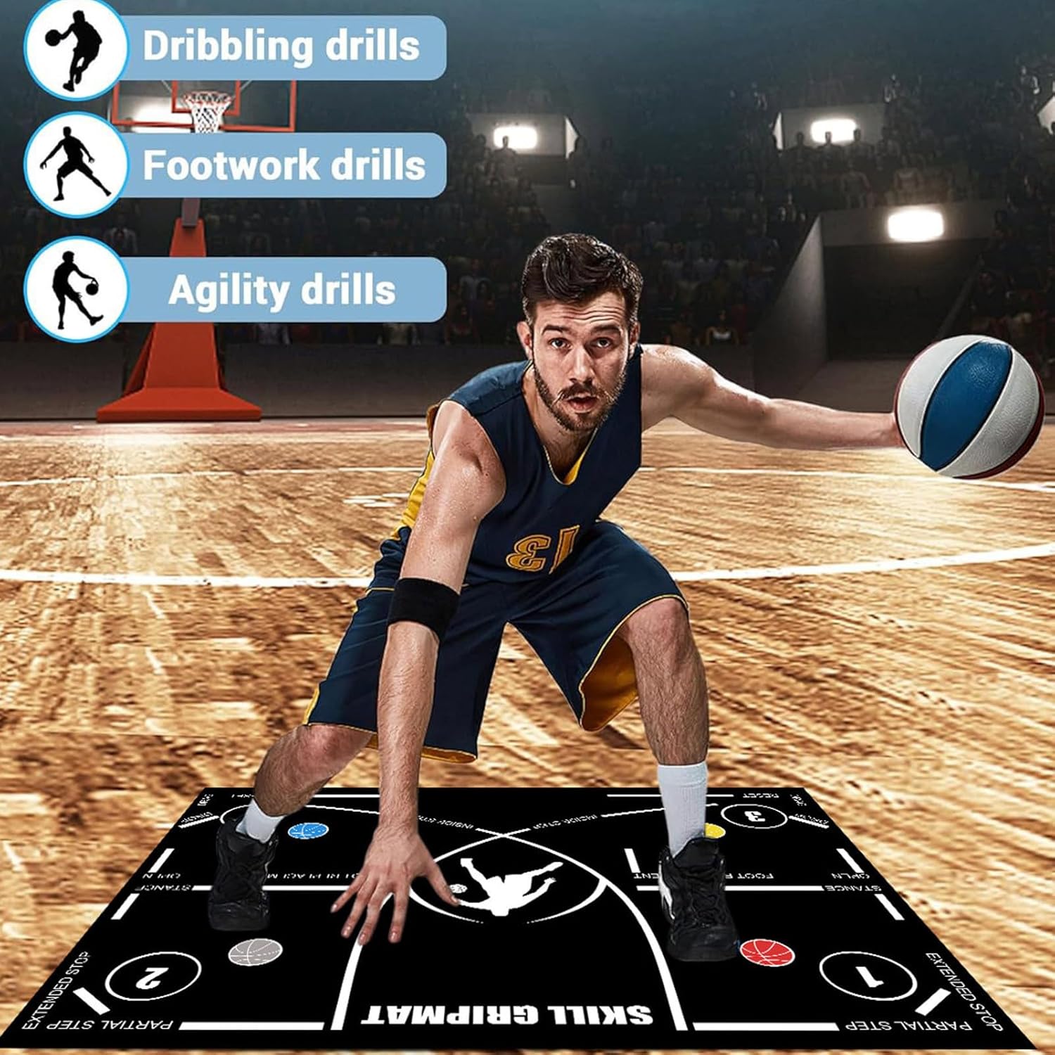 Agility Footstep Training Mat - 120x86cm Portable Non Slip Mat for Speed and Coordination Exercises, Durable Lightweight Design with Regular Marked Layout, Training Aid for Children Adults
