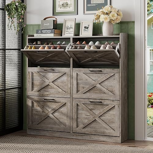 Miniatura 10 de Maupvit Gabinete de Almacenamiento de Zapatos con 3 Cajones Abatibles, Organizador Independiente con Patas de Metal para Entrada, Gabinete Estante