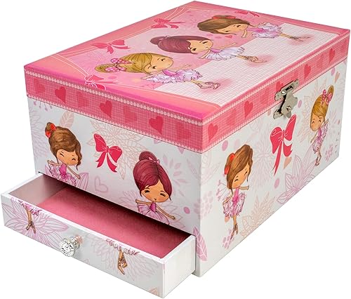 Miniatura 3 de Joyero musical de ballet con cajones laterales con collar de bailarina de color dorado