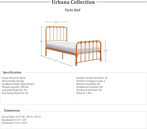 Miniatura 2 de Lexicon Marco de cama de metal individual, cama de plataforma con fuerte soporte de listones de metal debajo de la cama, marco de cama individual