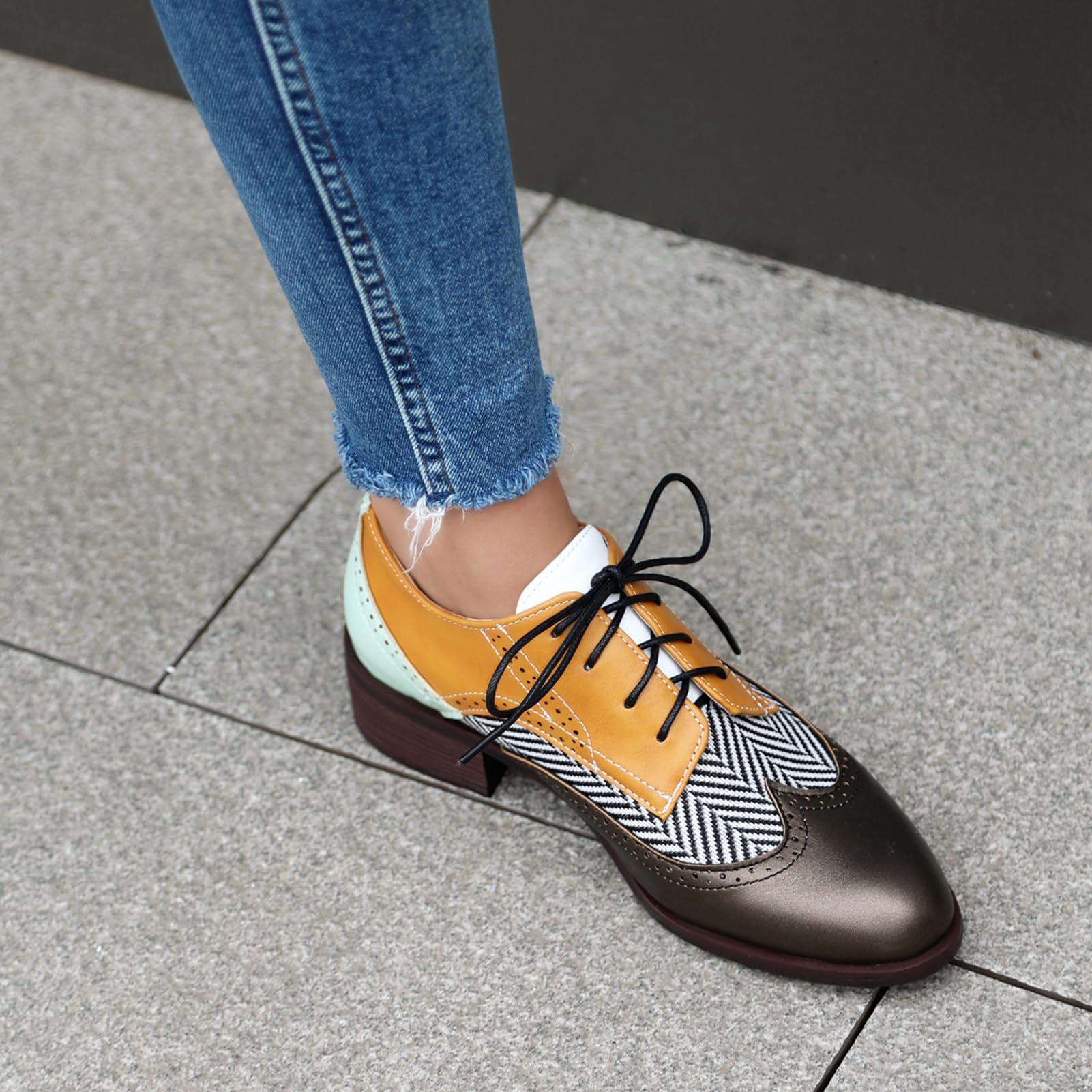 Unisexo Oxford Zapatos Mujer Two Tone Perforated Wingtip Brogue