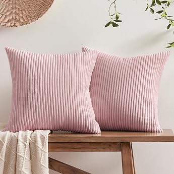 Softalker Cord Cushion Cover 40 x 40 cm Pink Spring Fluffy 2 Pieces Cushion Covers Sofa Cushion Covers Decorative Cushion Couch Cushion Aesthetic Decoration for Sofa Living Room Bedroom Bed Girls Room