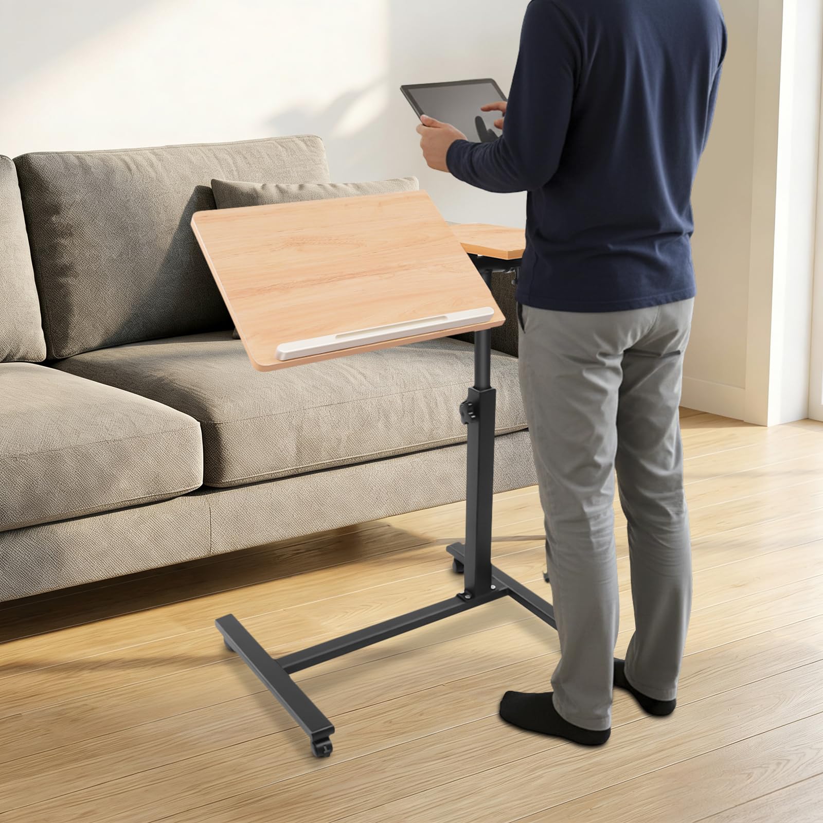 Mesa auxiliar con ruedas, mesa de aseo ajustable en altura, mesa de ordenador, mesa para ordenador portátil, mesa de PC giratoria 360° para oficina, mesa de cama de enfermería, escritorio (imitación