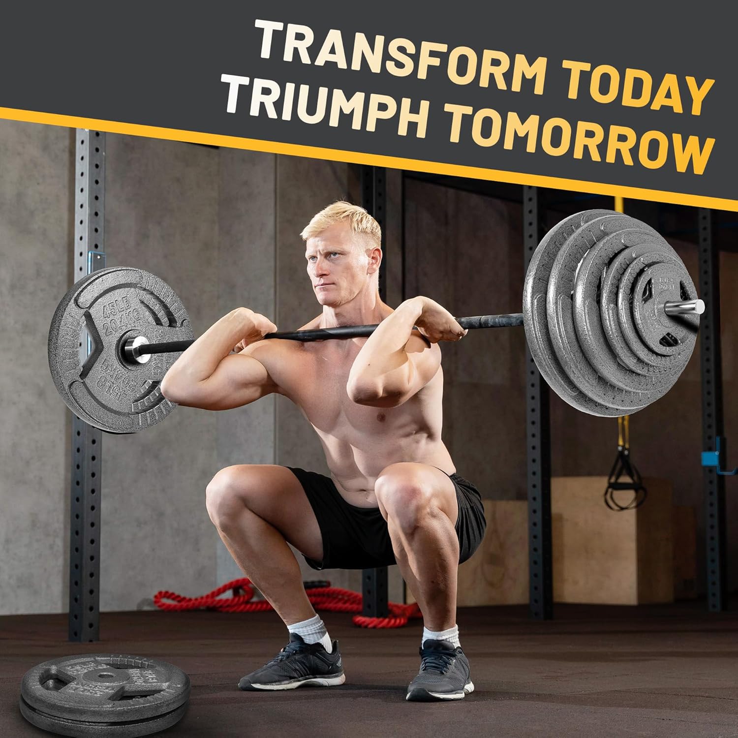 BalanceFrom Tri-Grip Cast Iron Weight Plates Set with 1-Inch Hole, Light Gray, for Standard Barbell, Home Gym, and Strength Training