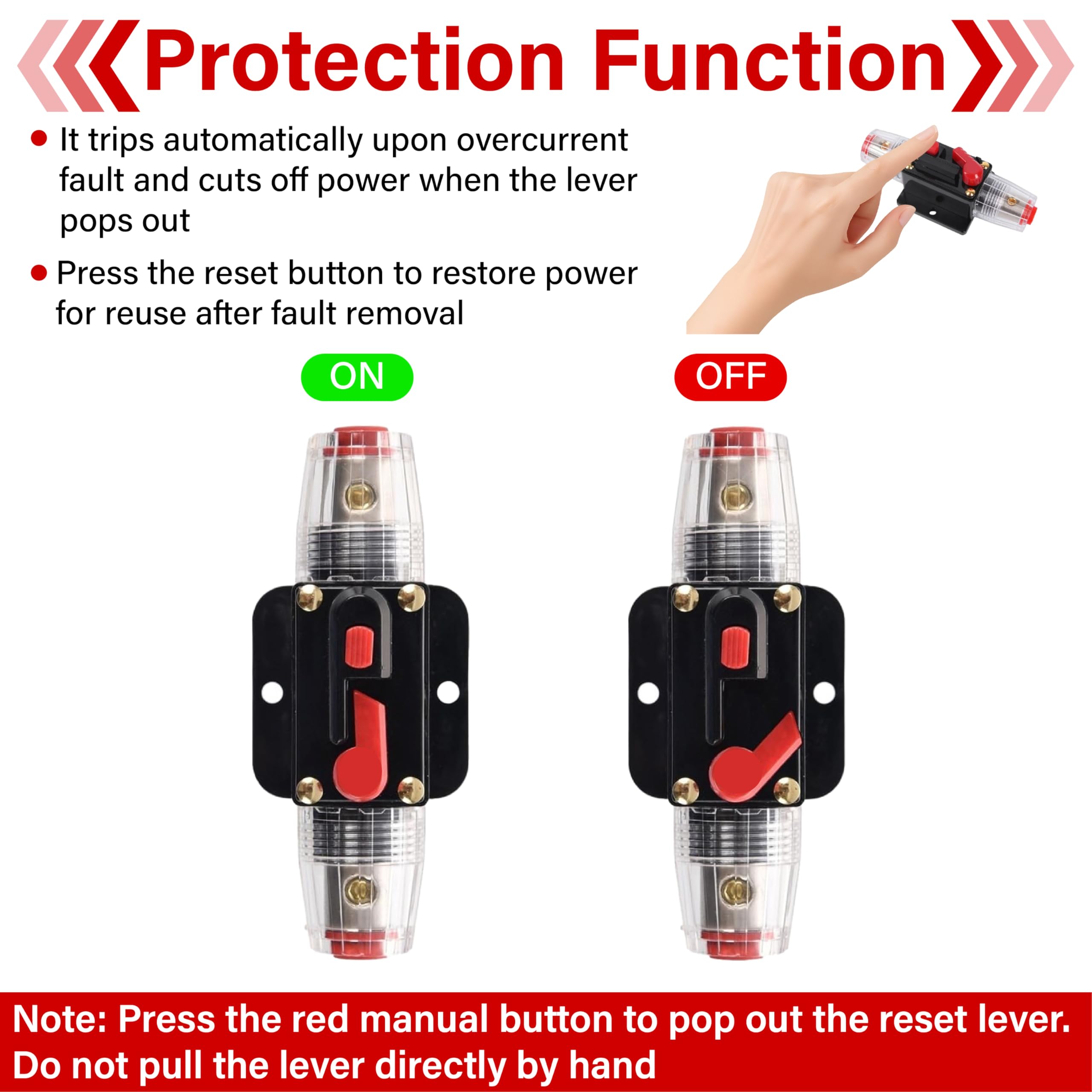 BFXM 30 Amp Manual Reset Circuit Breake, 12V-48V DC Inline Fuse Holder — Amazon image 3