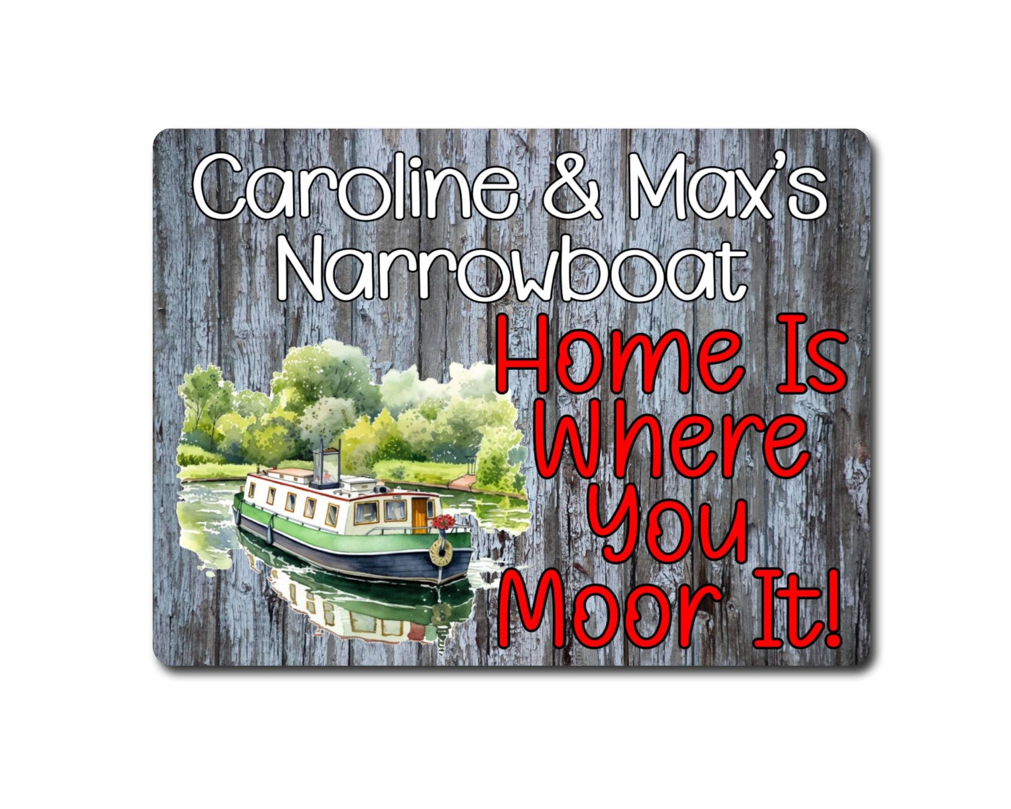 Decalarama Personalised Narrowboat Metal Sign Gift – Home Is Where You Moor It - Family Fun Holiday Novelty Aluminium Present