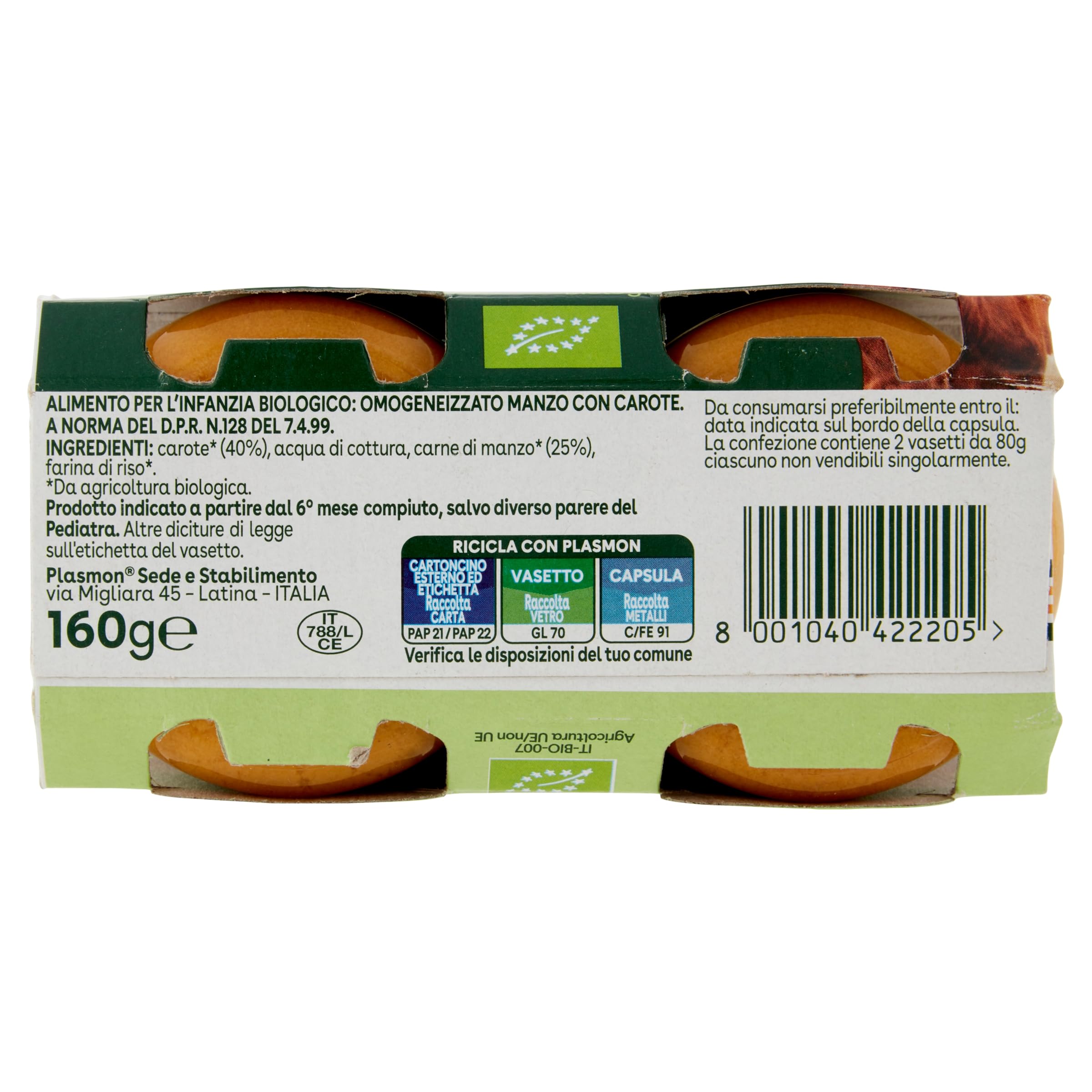 Plasmon BIO Omogeneizzato Manzo 2X80g (12 Confezioni)