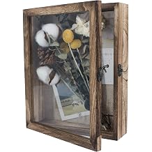GraduationMall 8x10 Shadow Box Frame Solid Wood Glass Door Display Case with Linen Back and 6 Stick Pins,1.5 inches Interior Depth,Ideal for Memorabilia Pictures Flowers Medals Tickets