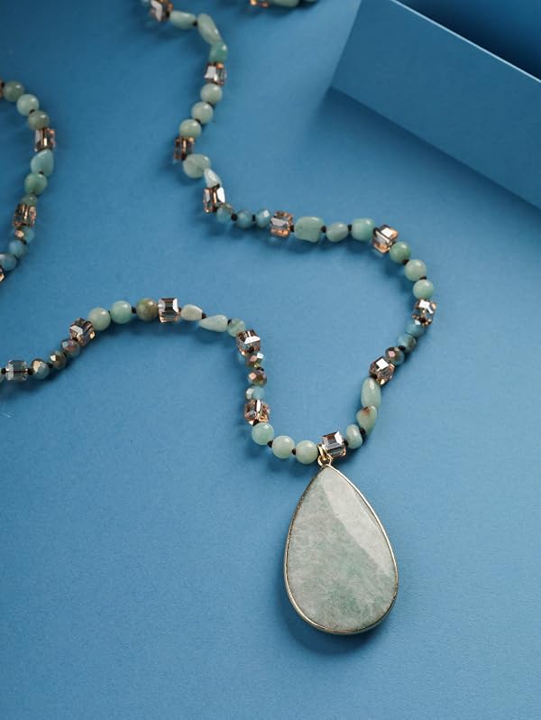 MINACHI Boho Gold-Tone Mint Green Stone Teardrop Pendant Long Necklace by MINACHI - Used condition - Image 8