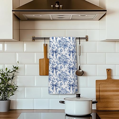 Miniatura 8 de Chinoiserie - Toallas de cocina florales con lazo coquette, paños de cocina florales azules y blancos para decoración de cocina, toallas de mano
