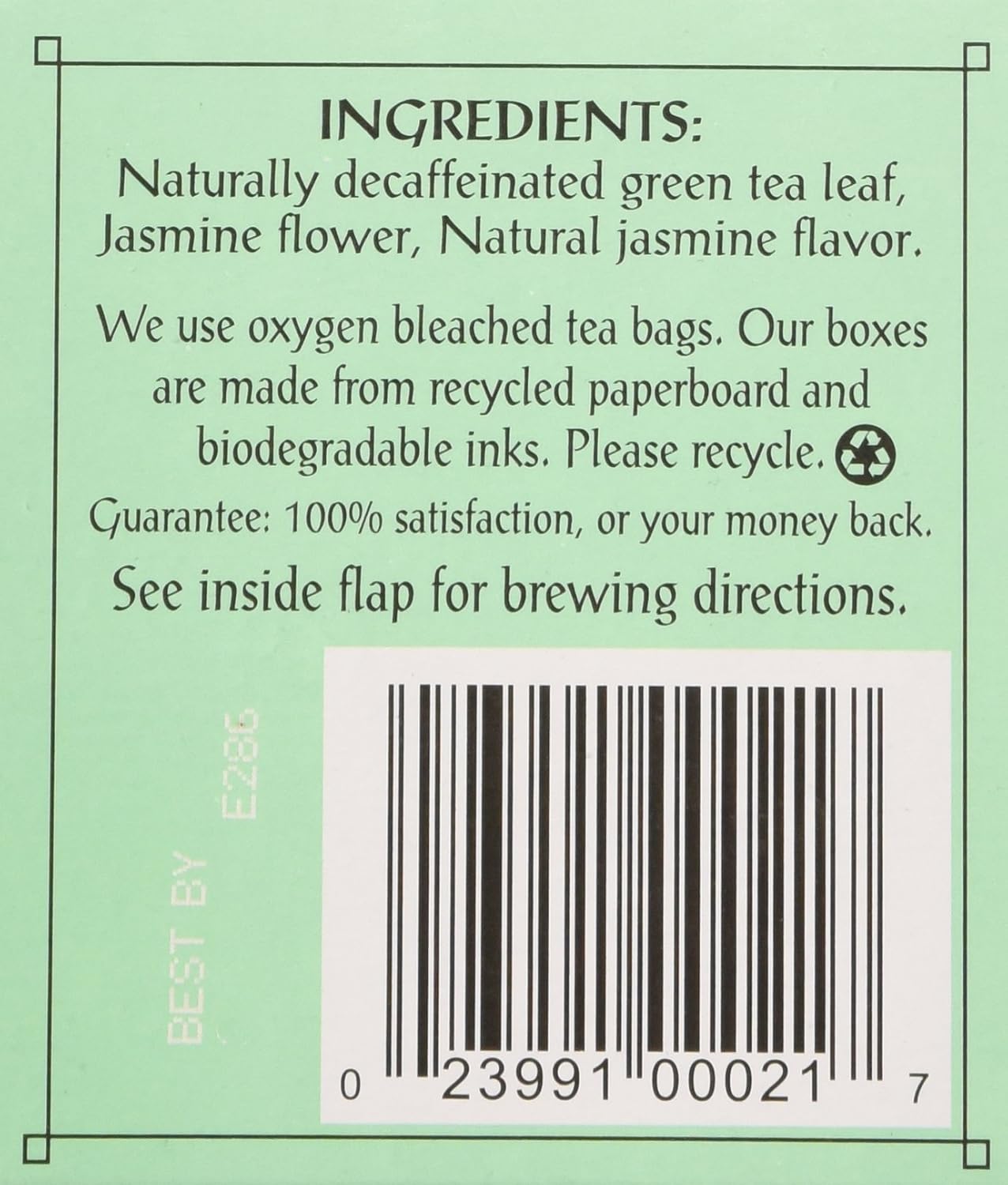 Triple Leaf Tea, Inc Tea, Jasmine Green, Decaf, 20-Count (Pack of 6)