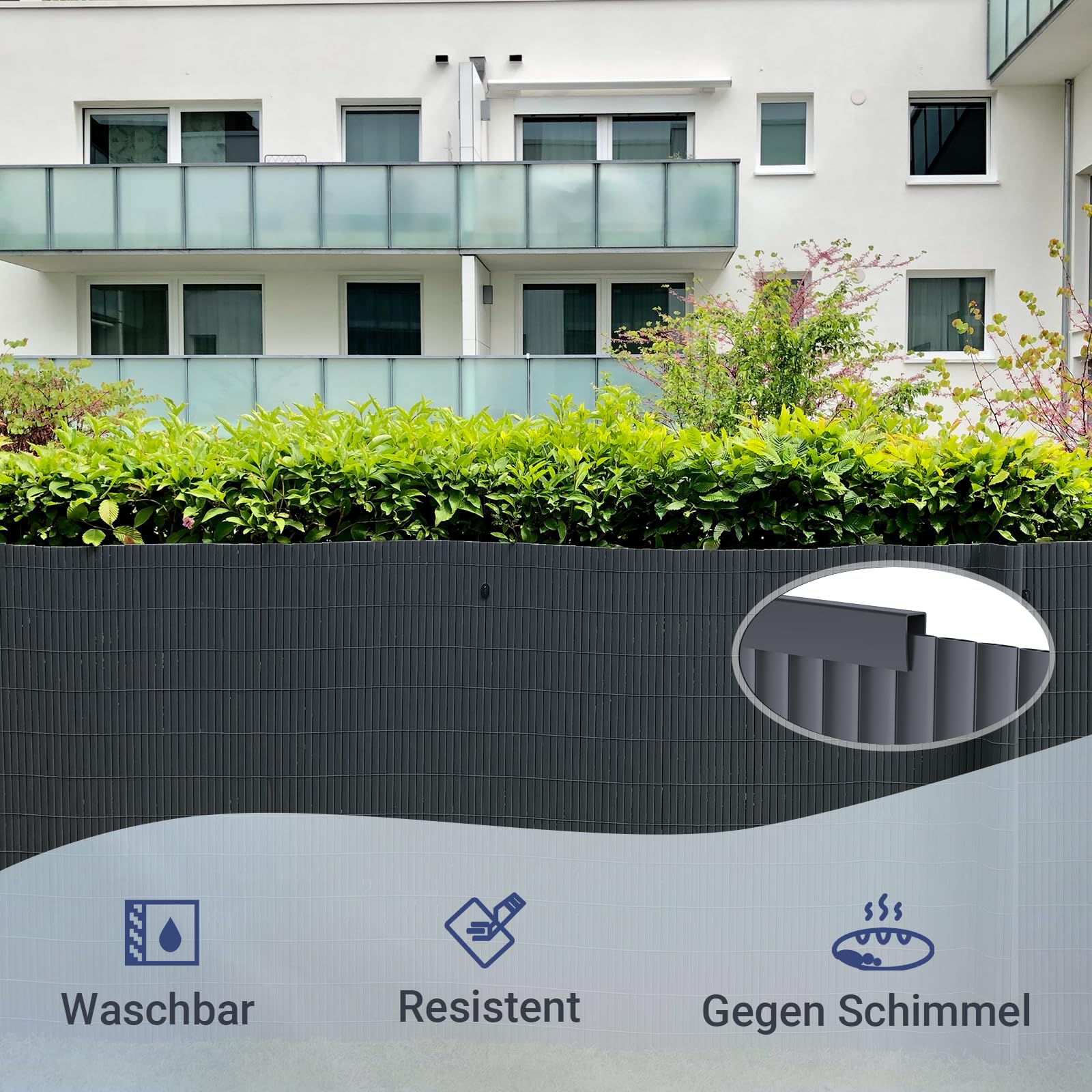 interGo PVC Sichtschutzmatte Sichtschutzzaun Privatsphäre Wetterfest für Garten, Balkon und Terrasse, mit Strukturierte Oberfläche, mit Kabelbindern