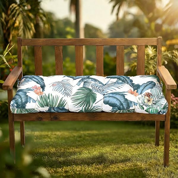 Bench Cushion Outdoor Garden Waterproof: Thick Fade Resistant Rectangle Replacement Sitter Pad with Tie-On Straps for 2-3 Seater Indoor Patio Porch Window Kitchen Dining Chairs (Beige, 130X50X10cm) - 1