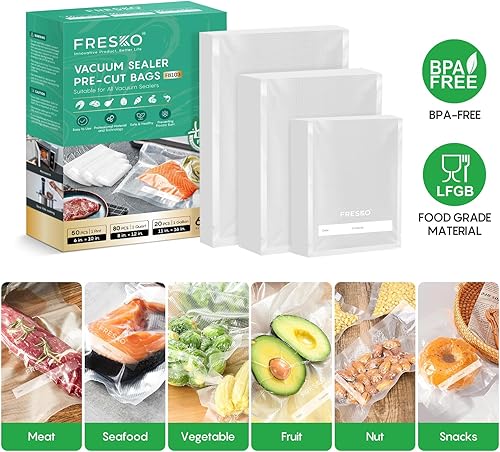 Miniatura 7 de FRESKO Bolsas selladoras al vacío, 150 galones de 11 x 16 pulgadas y cuarto de galón de 8 x 12 pulgadas y pinta de 6 x 10 pulgadas, bolsa precortada