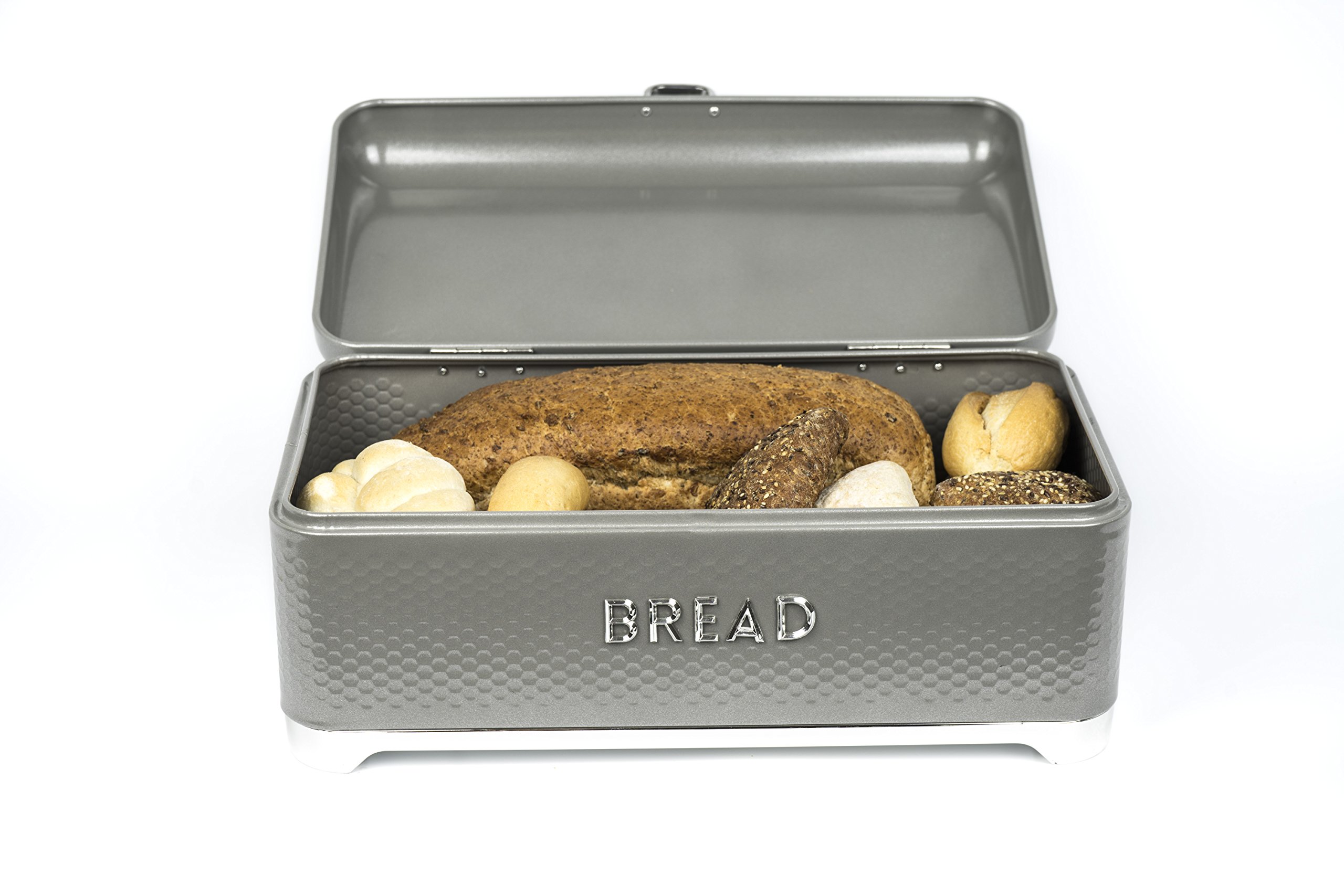 KitchenCraft Lovello Brotbox, Schwarz, Stahl, Strukturierte Oberfläche, Retro 1950s Stil, mit Deckel, für Brot, Brötchen etc., 42 cm x 22 cm x 16,5 cm