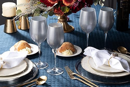 Miniatura 5 de Barski Copa, copa de vino blanco, vaso de agua, vidrio decorado en plata, vasos de tallo, juego de 6 copas, 14 onzas, fabricado en Europa