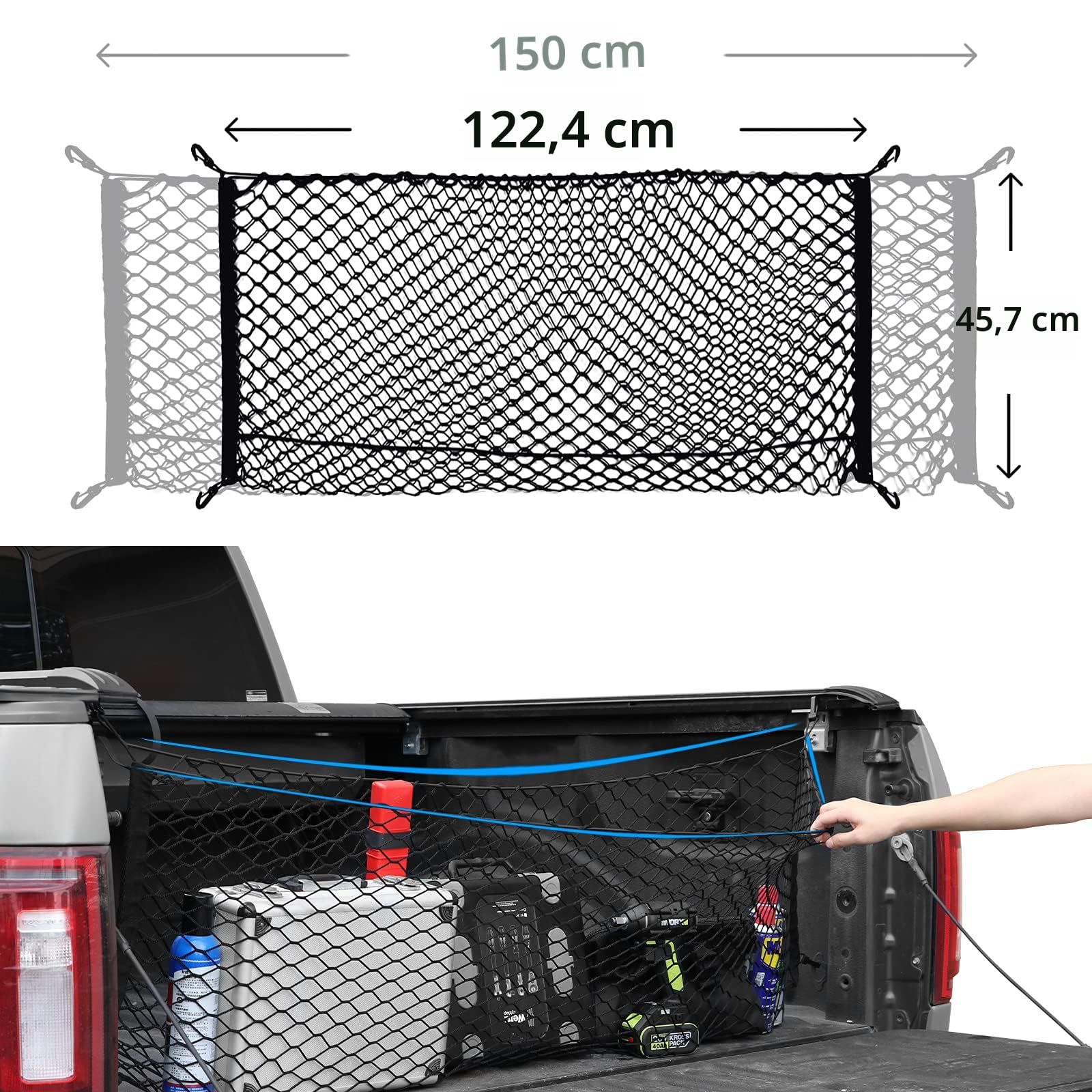 Filet De Chargement élastique Pour Lit De Camion/pick-up – Maille Résistante 10x10 Cm, Extensible, 24 Crochets Inclus
