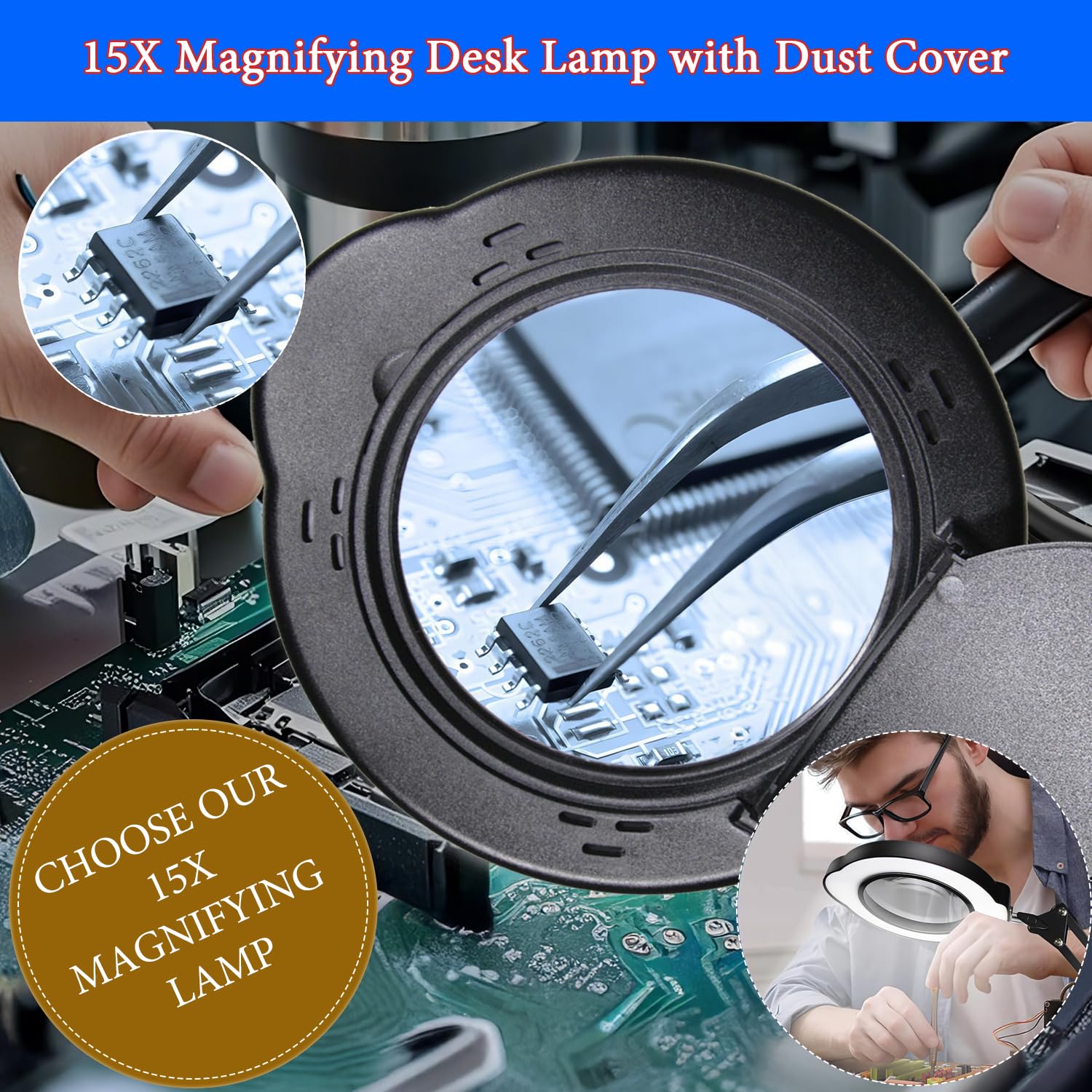 15X Magnifying Glass Desk Lamp with Clamp, Real Glass Lens, 84 LEDs, 5 Color Modes Dimmable, Led Lamp Magnifier with Dust Cover, USB Charger, Clean Cloth, Ideal Gift for Seniors, Crafters, Hobbyists - Image 4