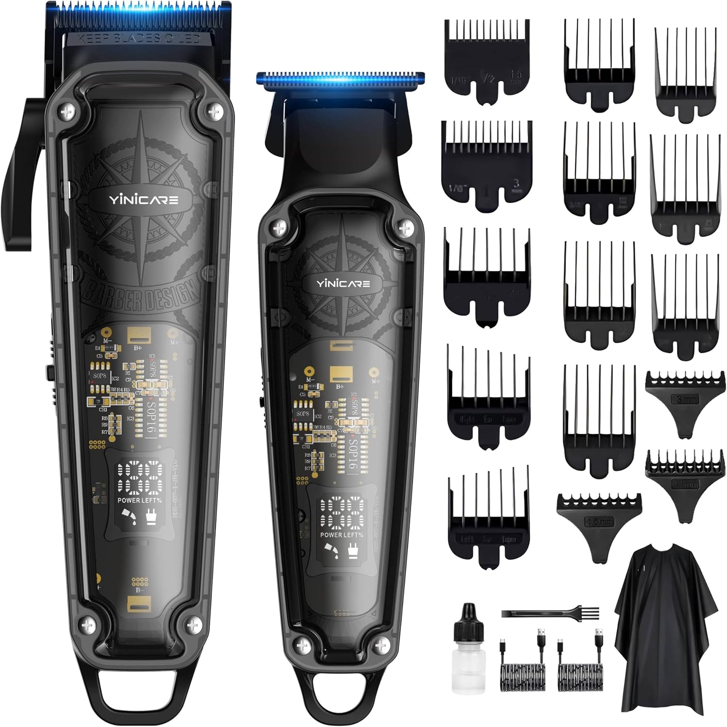 Family Hair Clippers Kit for Men & Kids, Self Haircut Circular Trimmer + Professional Barber Clipper Set, for Long & Short Hair, IPX6 Waterproof Wet & Dry, LED Display, USB Rechargeable